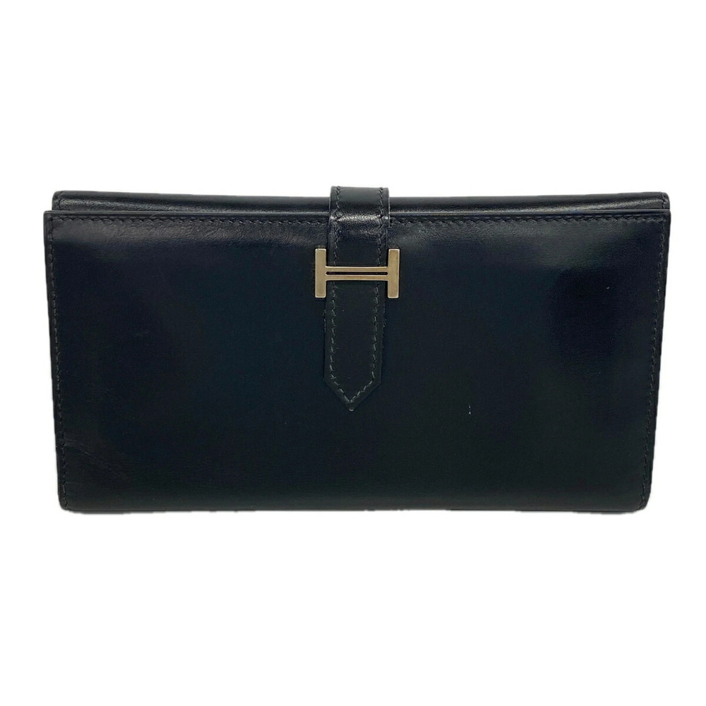 Hermes Tri-fold Long Wallet, Bearn Dupri Box Calf Leather, Black, □I Stamp, M...